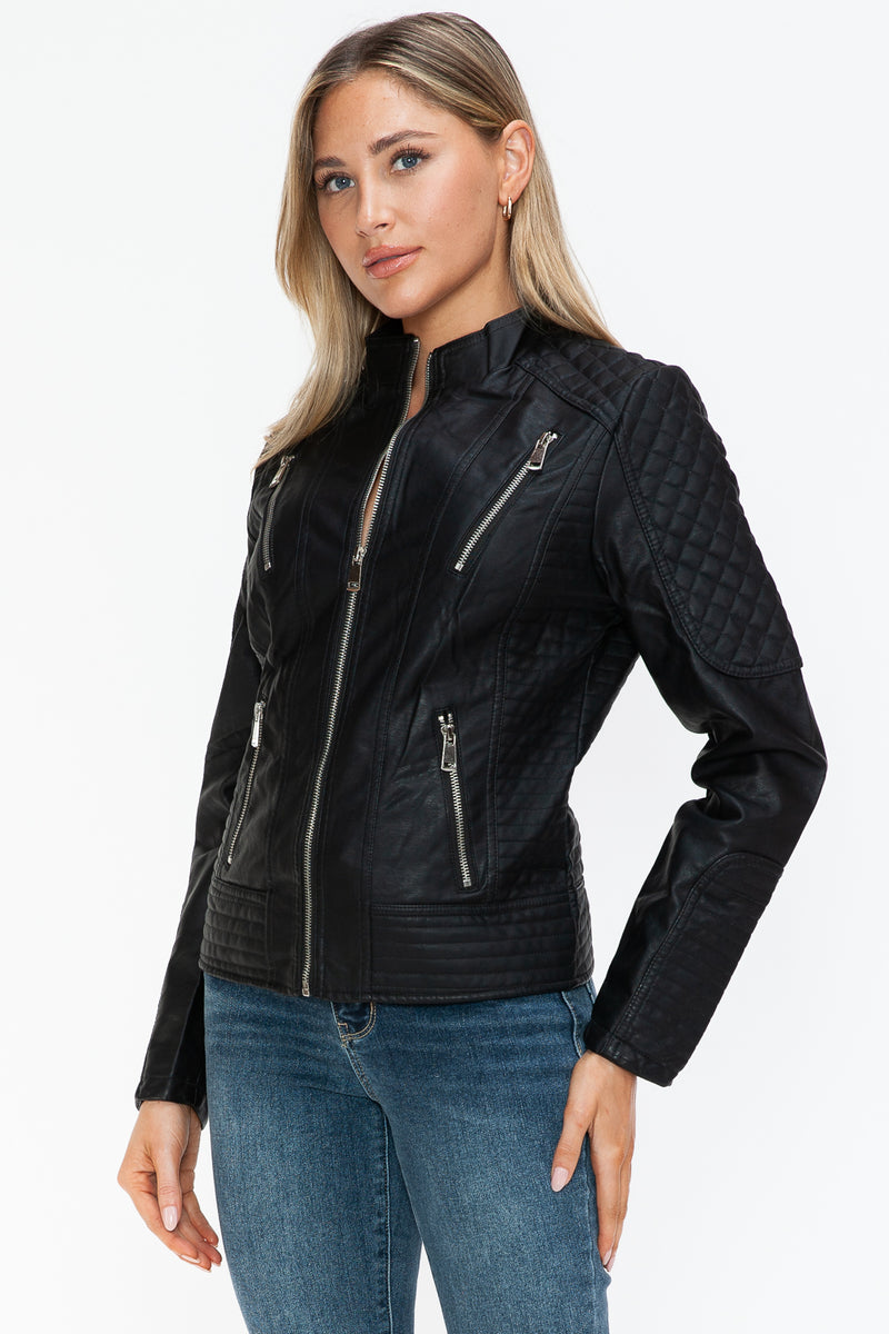 Hazel Blues® |  Snobbish Faux Leather Zip Up Mock Neck Jacket