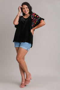 Hazel Blues® |  Umgee Velvet Embroidery Short Sleeve Blouse