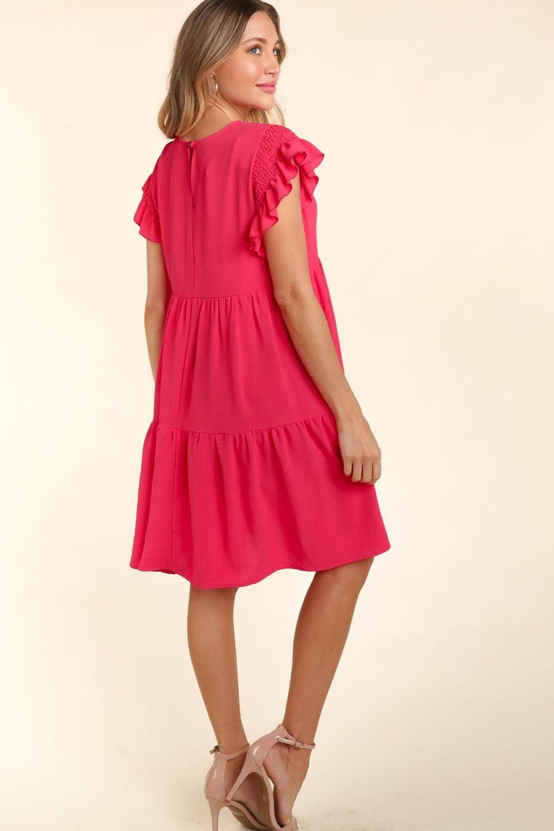 Hazel Blues® |  Haptics Smocking Ruffle Short Sleeve Dress with Pockets