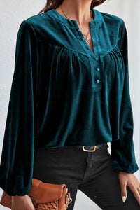 Hazel Blues® |  Notched Long Sleeve Velvet Top