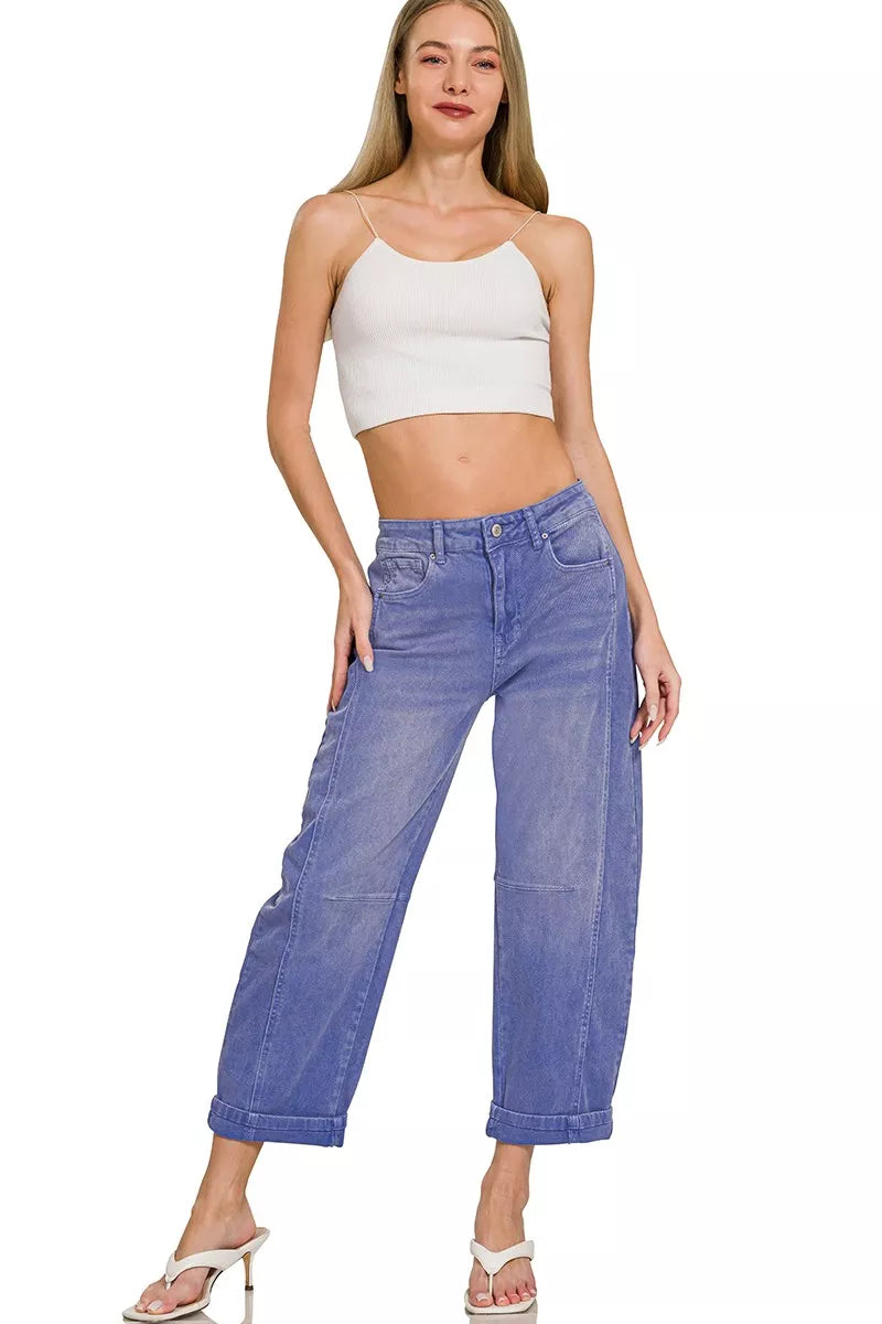 Hazel Blues® |  Zenana High Rise Barrel-Leg Cropped Jeans