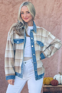 Hazel Blues® |  And The Why Washed Denim Detail Brushed Plaid Jacket