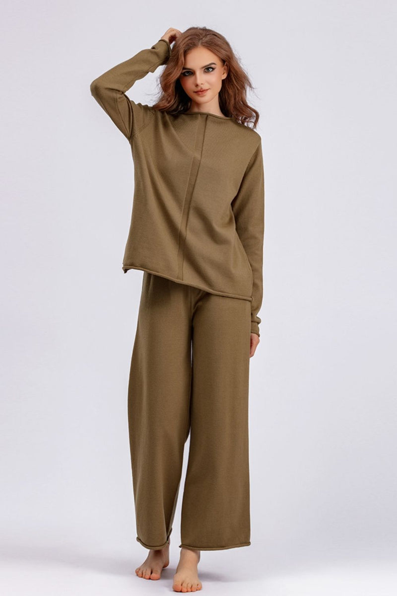 Hazel Blues® |  Basic Bae Rolled Round Neck Top and Pants Sweater Set