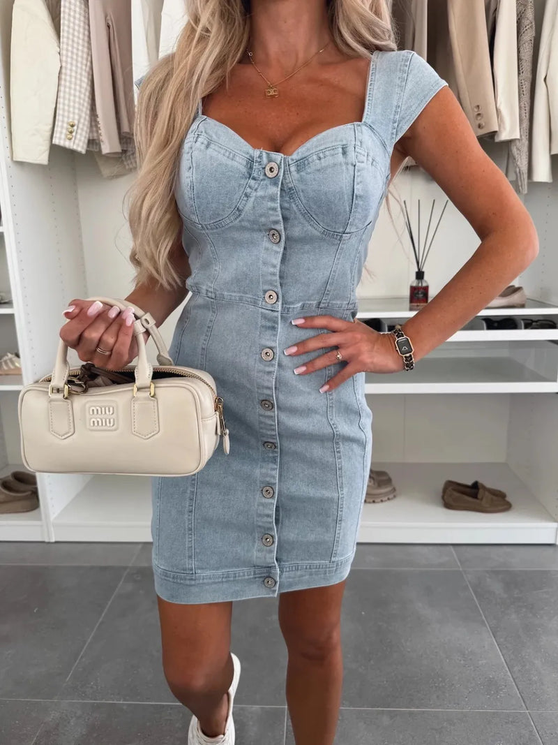 Sweetheart Neck Cap Sleeve Denim Dress – Hazel Blues®