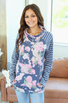 Hazel Blues® | Classic Zoey ZipCowl Sweatshirt - Navy Floral Pattern Mix