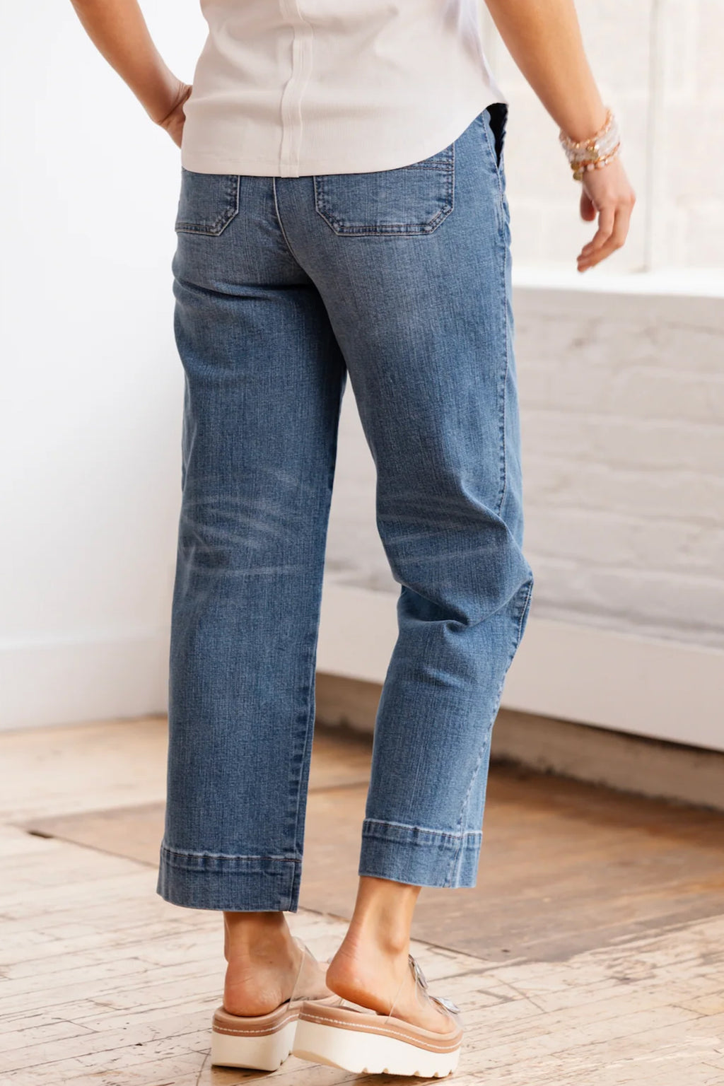 Isla Reese Blue Exposed Stitching Straight Jeans