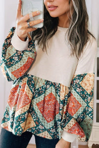 Hazel Blues® |  Printed Round Neck Long Sleeve Blouse