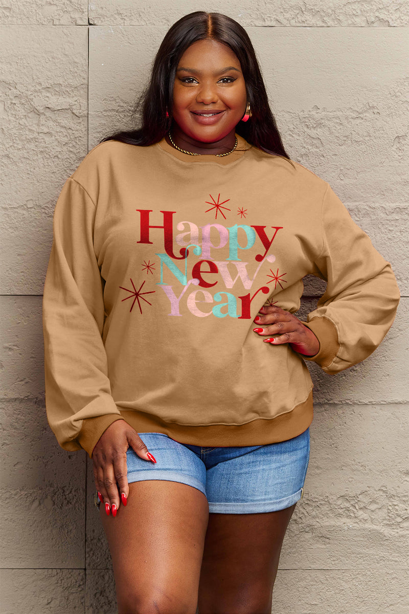 Hazel Blues® |  HAPPY NEW YEAR Round Neck Sweatshirt