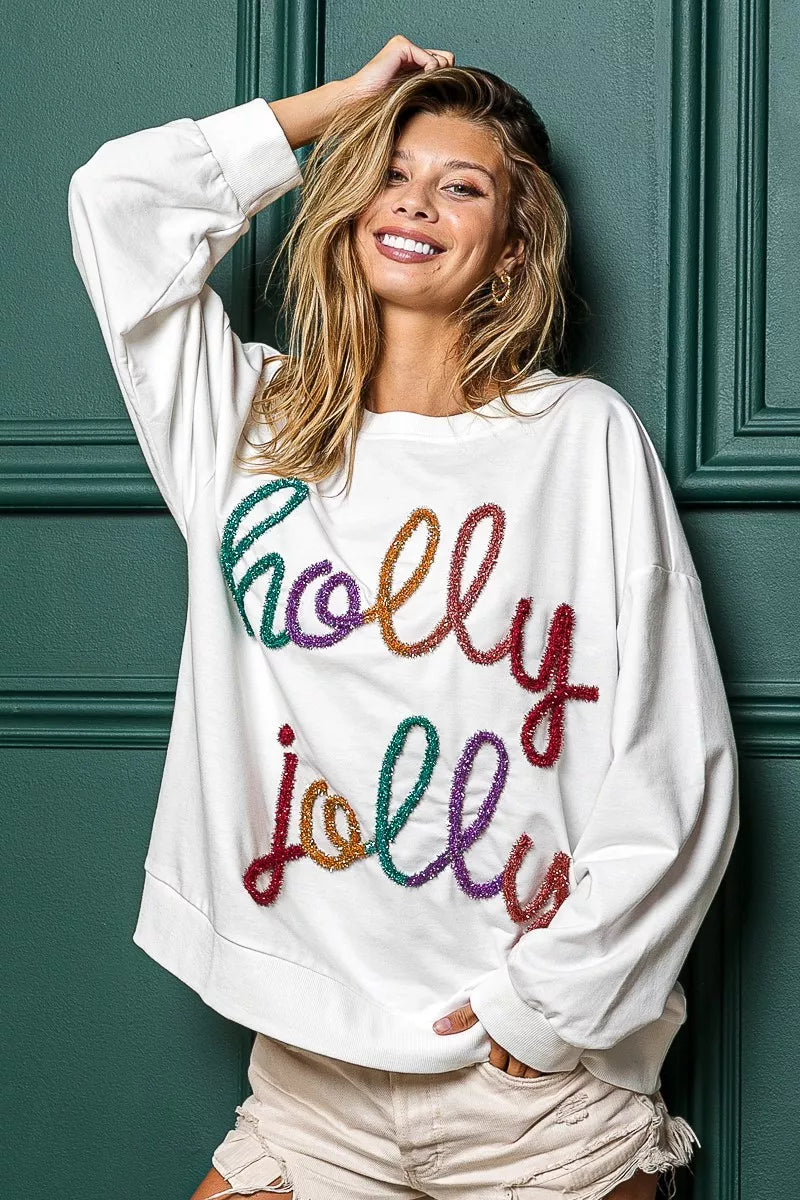 Hazel Blues® | BiBi Holly Jolly Christmas French Terry Sweatshirt