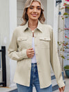 Hazel Blues® |  Solid Color Collared Neck Long Sleeve Shirt