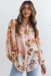 Hazel Blues® |  Orange Floral Puff Sleeve Lightweight Shirt