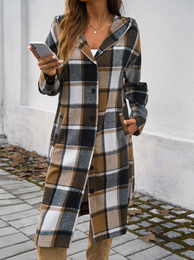 Hazel Blues® |  Plaid Long Sleeve Hooded Coat