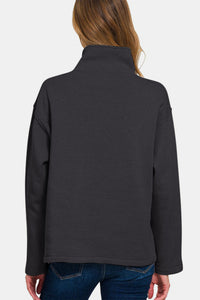 Hazel Blues® |  Zenana Turtleneck Half Snap Fleece Sweatshirt