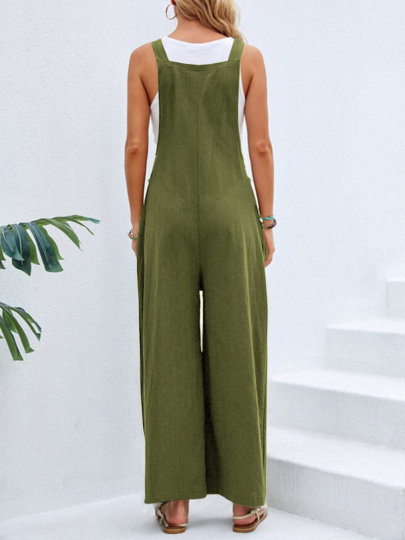 Hazel Blues® |  Square Neck Wide Strap Overalls