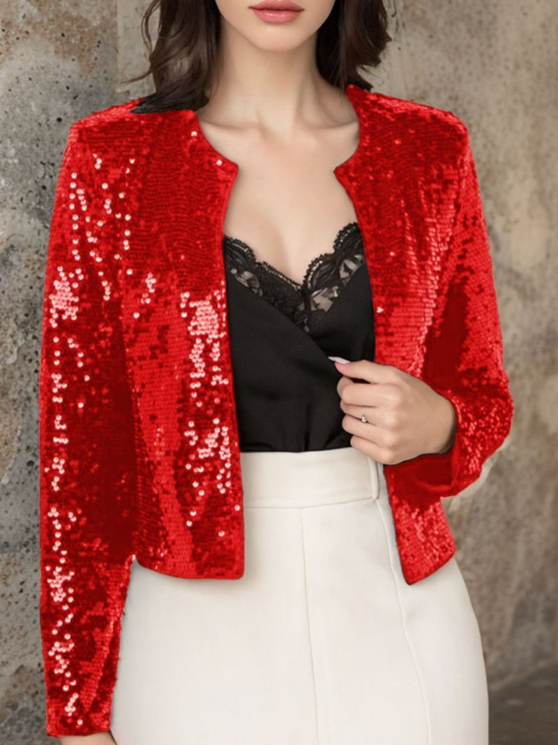 Hazel Blues® |  Sequin Open Front Cropped Jacket