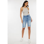 Hazel Blues® |  Kan Can Mid Rise Distressed Bermuda Shorts