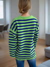 Hazel Blues® |  Distressed Striped Round Neck Long Sleeve Sweater