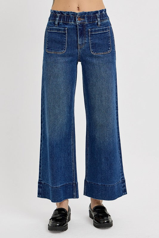 Hazel Blues® |  RISEN Elastic Band Wide Leg Jeans