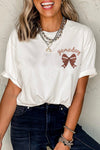 Hazel Blues® |  White Game Day Bowknot Embroidered Graphic Casual Tee