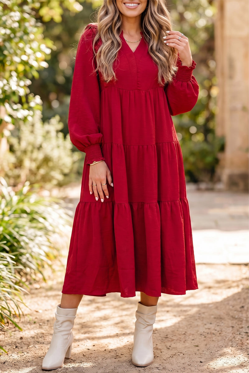 red long sleeve shift dress Racing Solid Color Ruffle-Trim Long-Sleeve Tiered Sh Lady Gray Bridal of pink cinderella At sumissura you can Kid Size:80(9-12M)