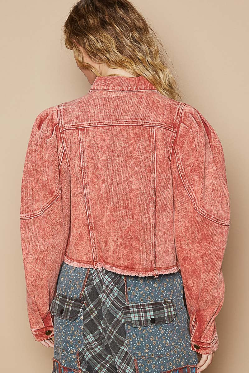 Hazel Blues® |  POL Raw Hem Button Up Cropped Denim Jacket