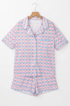 Hazel Blues® |  Plaid Collared Neck Short Sleeve Top and Shorts Lounge Set