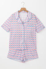 Hazel Blues® |  Plaid Collared Neck Short Sleeve Top and Shorts Lounge Set