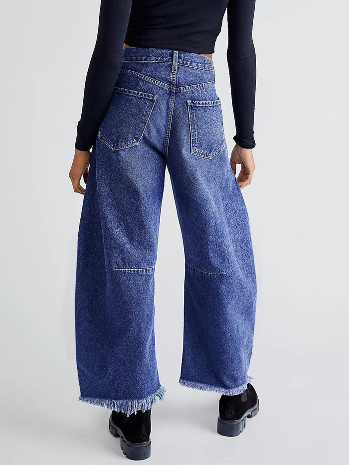 Hazel Blues® |  Raw Hem Wide Leg Jeans with Pockets