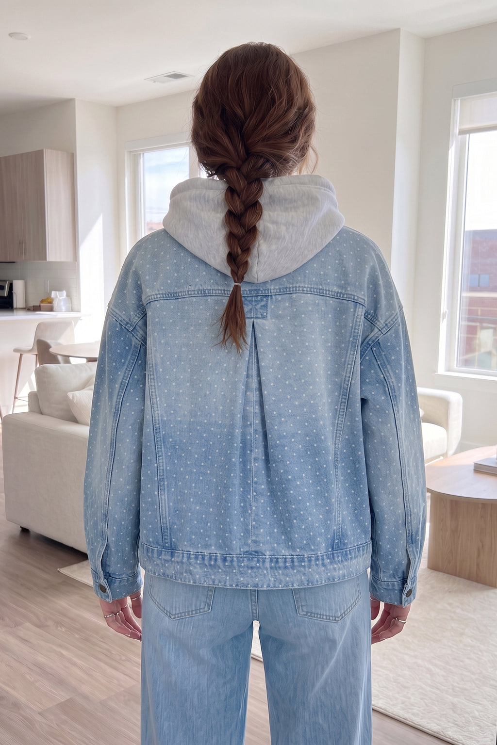 Blaire Mae Sky Blue Polka Dot Pocket Denim Jacket