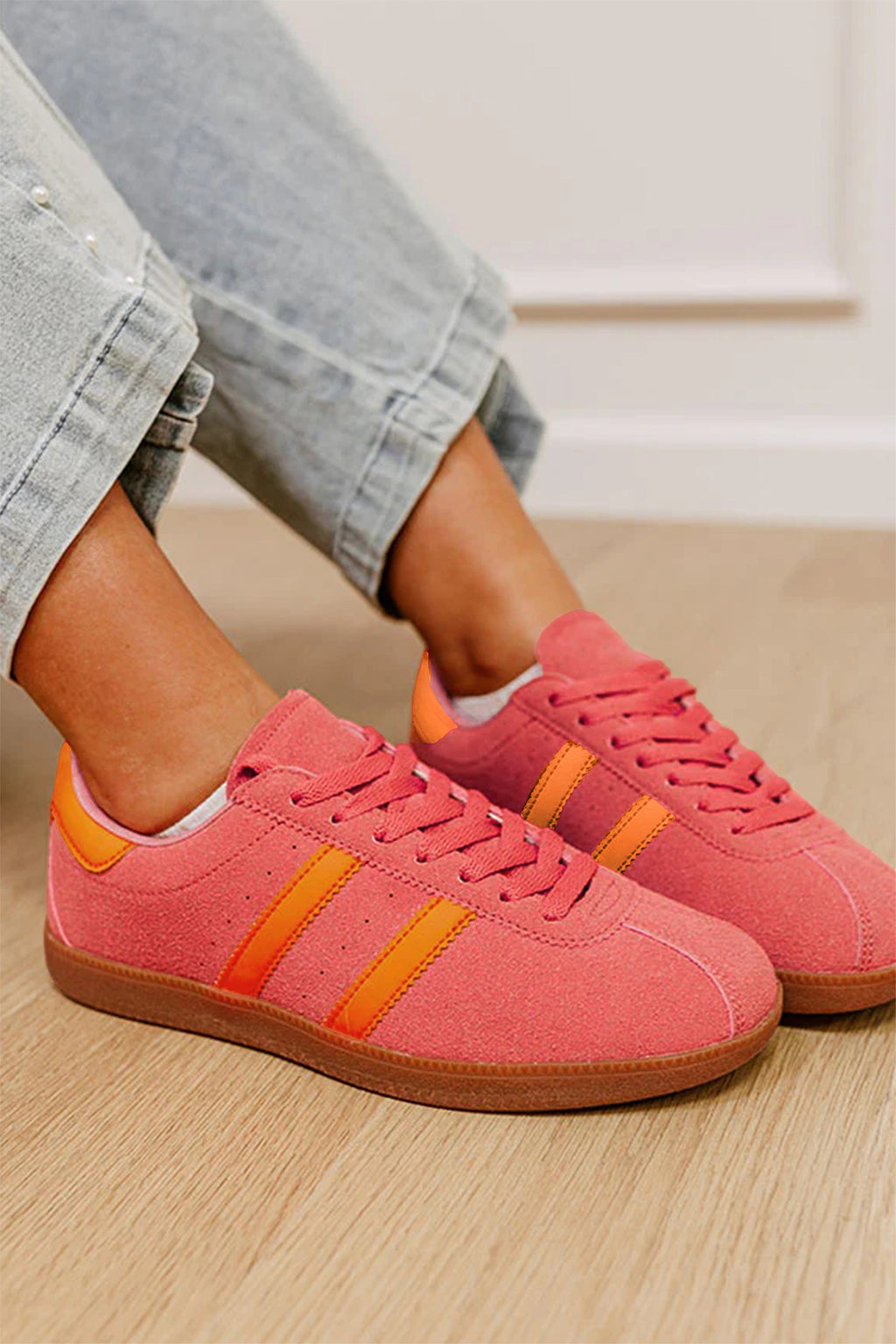 Savannah Hope Orange Lace-Up Faux Leather Flats