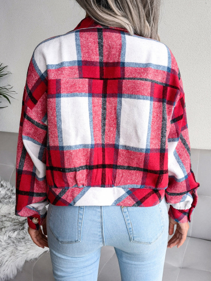 Hazel Blues® |  Plaid Collared Neck Long Sleeve Jacket