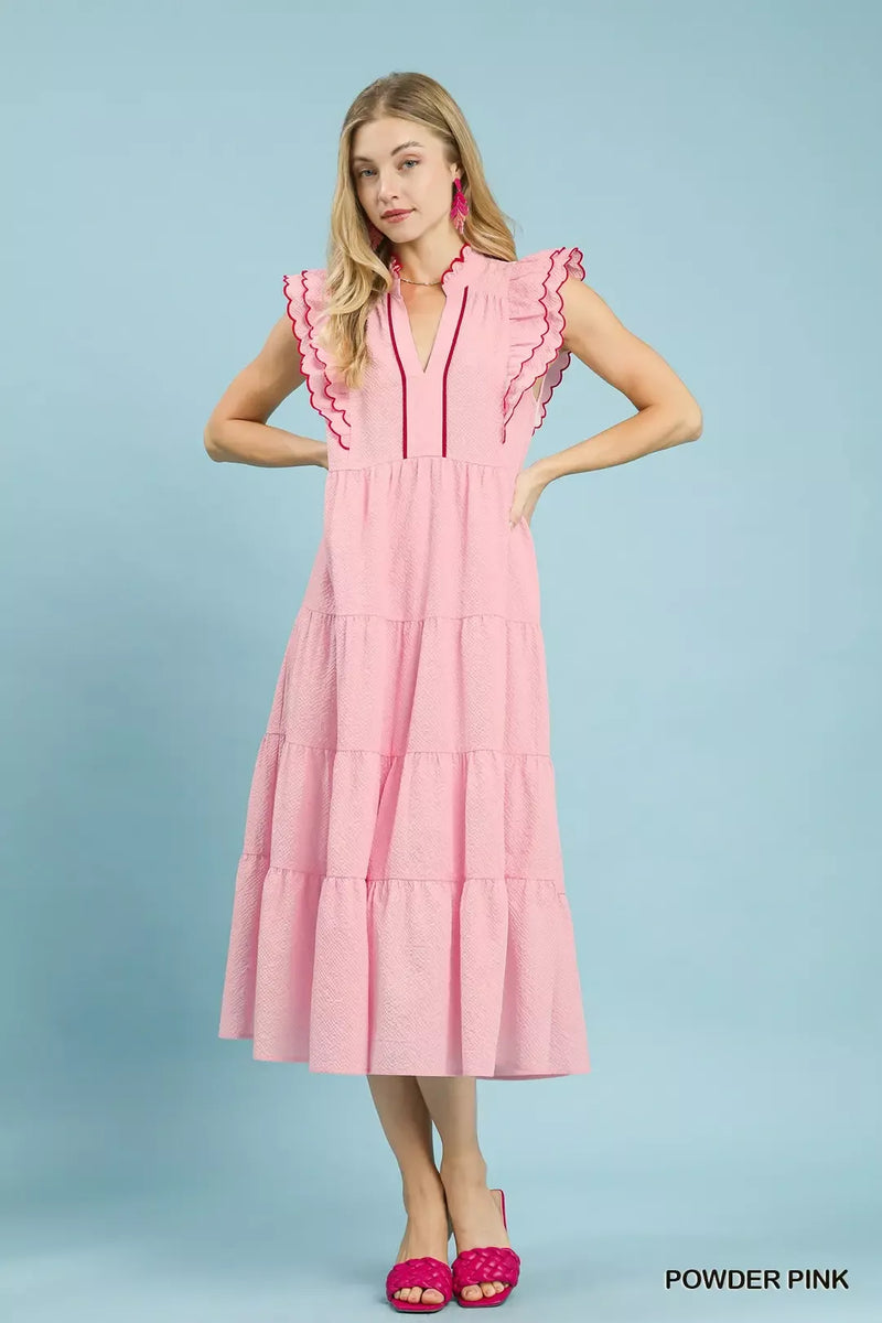 Umgee Seersucker Ruffle Sleeve Tiered Midi Dress – Hazel Blues®