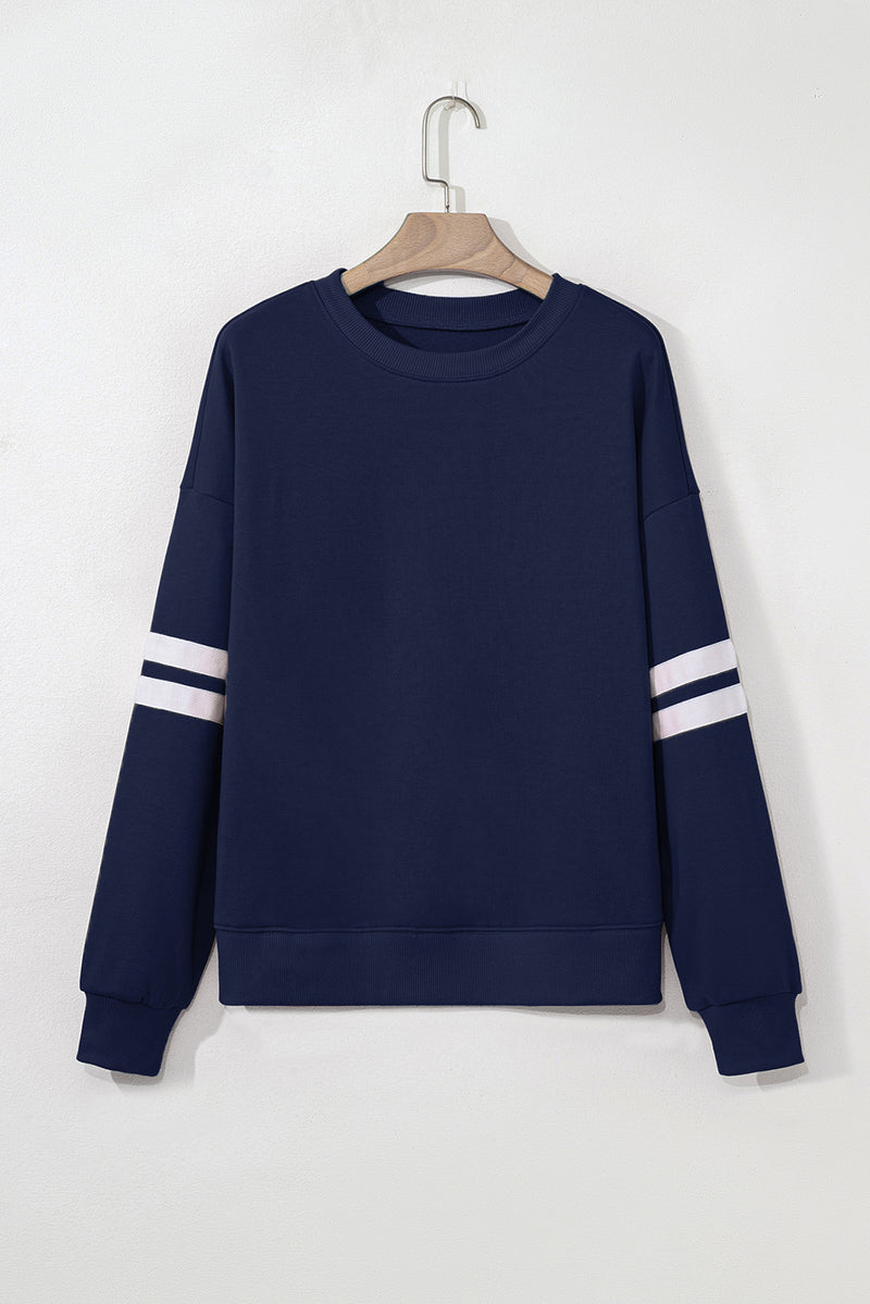 Hazel Blues® |  Evergreen Varsity Striped Detail Drop Shoulder Oversized Sweatshirt