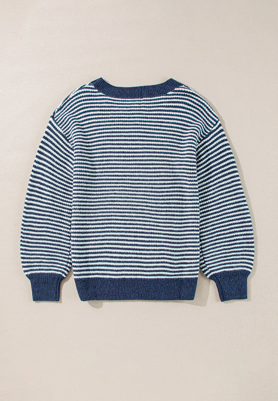 Hazel Blues® |  Striped Boat Neck Long Sleeve Sweater