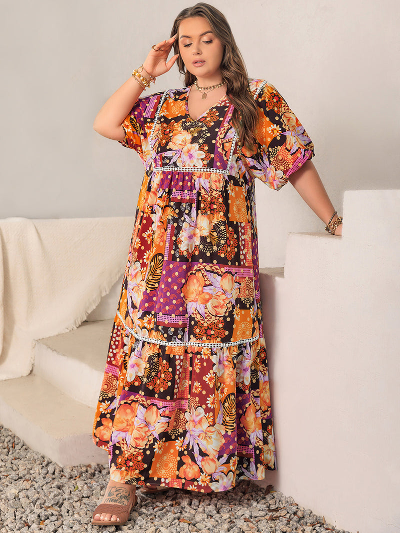 Hazel Blues® | Printed V-Neck Half Sleeve Maxi Dress