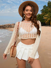 Hazel Blues® |  Openwork Boat Neck Long Sleeve Cover-Up