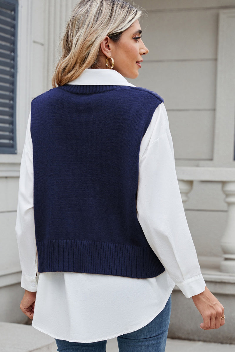 Hazel Blues® |  Cable-Knit V-Neck Sweater Vest