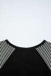 Hazel Blues® |  Black Contrast Print Striped Raglan Long Sleeve Loose Top