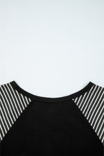Hazel Blues® |  Black Contrast Print Striped Raglan Long Sleeve Loose Top
