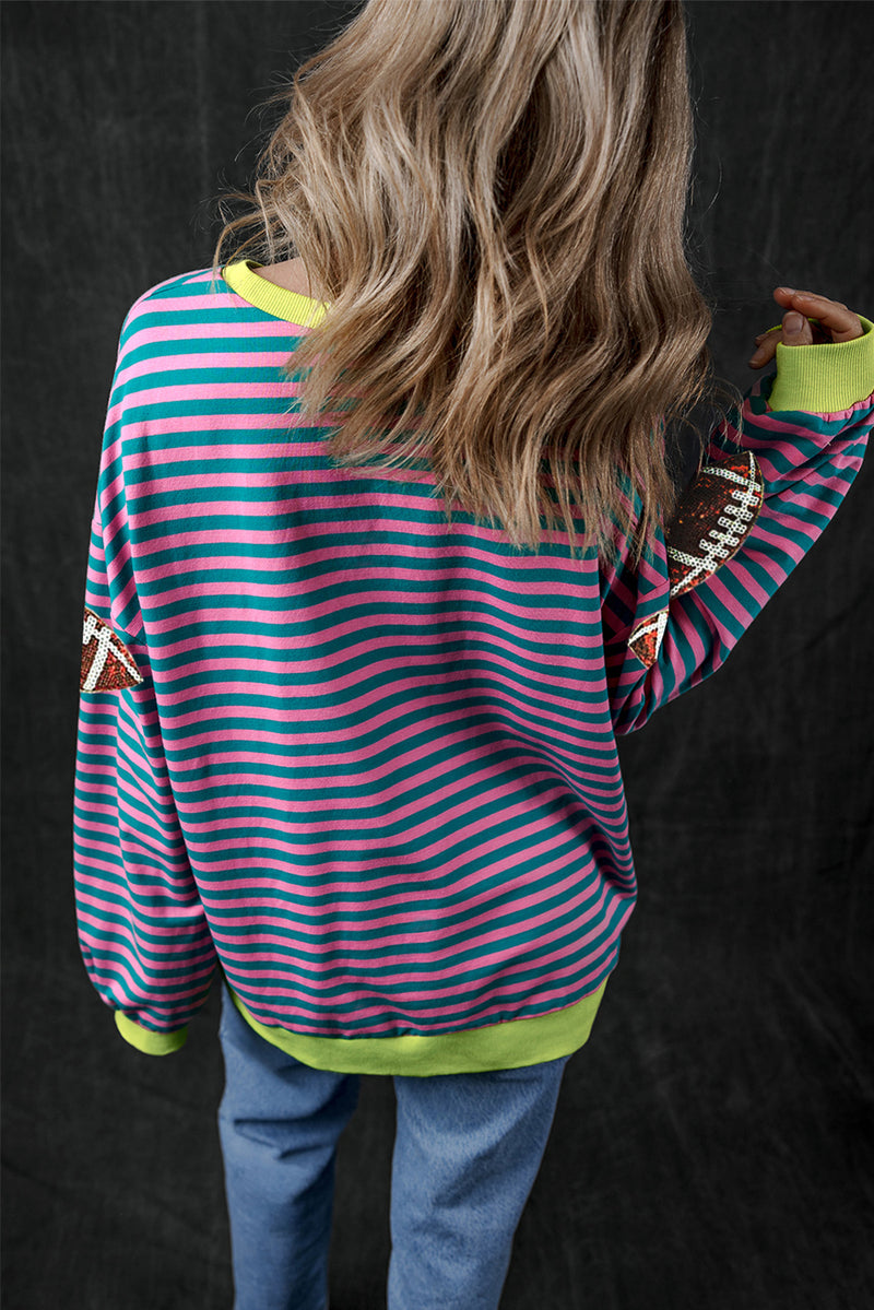 Hazel Blues® |  Striped Football Long Sleeve Sweatshirt