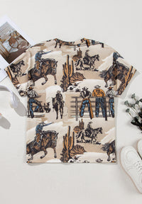 Hazel Blues® |  Cowboy Print Round Neck Short Sleeve T Shirt