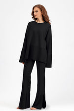 Hazel Blues® |  Basic Bae Slit Round Neck Long Sleeve Top and Drawstring Pants Sweater Set