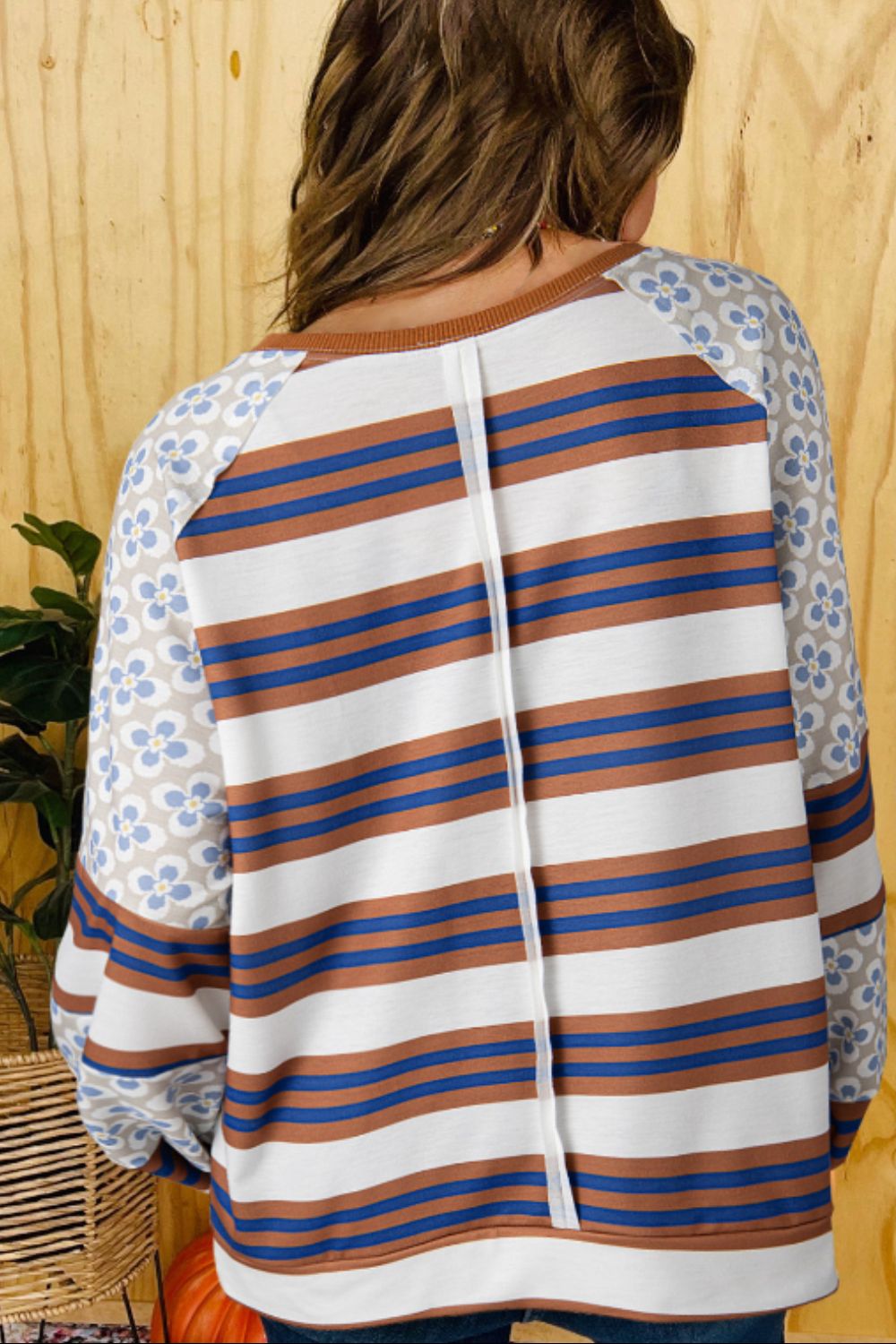 Hazel Blues® |  Contrast Stripes Round Neck Raglan Sleeve Sweatshirt