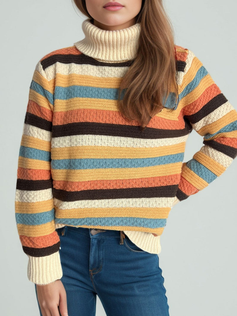 Hazel Blues® |  Contrast Stripes Turtleneck Long Sleeve Sweater