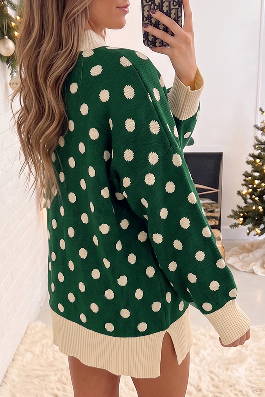 Avery Paige Green Christmas Polka-Dot Sweater
