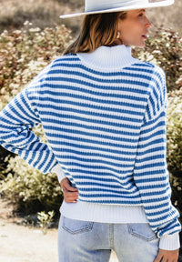 Hazel Blues® |  Striped Half Zip Mock Neck Long Sleeve Sweater