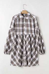 Hazel Blues® |  Plaid Collared Neck Balloon Sleeve Mini Shirt Dress