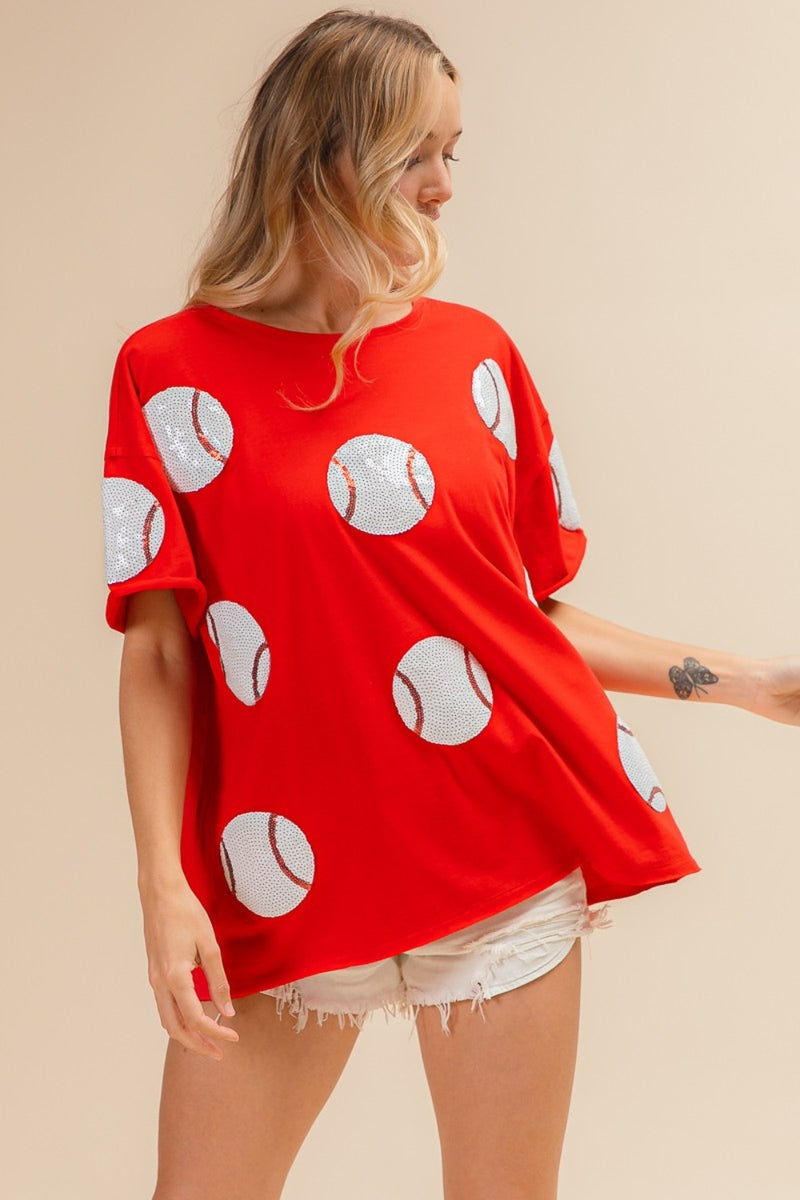 Hazel Blues® |  BiBi Sequin Baseball Drop Shoulder Short Sleeve T-Shirt