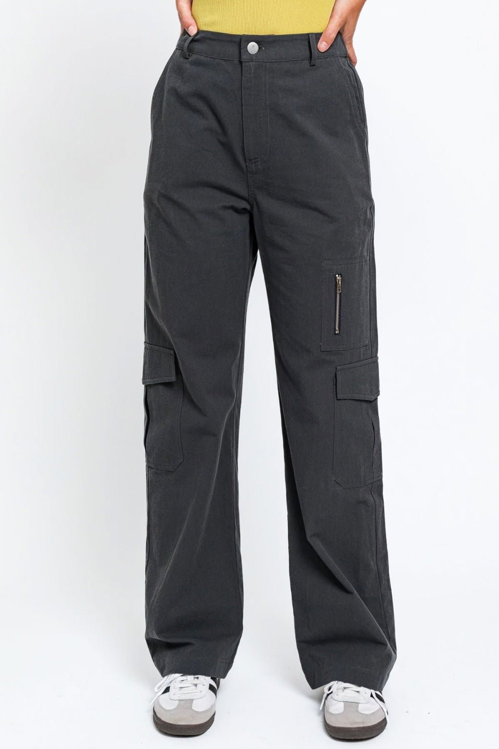 Hazel Blues® |  Tasha Apparel High Waisted Wide Leg Cargo Pants with Pockets