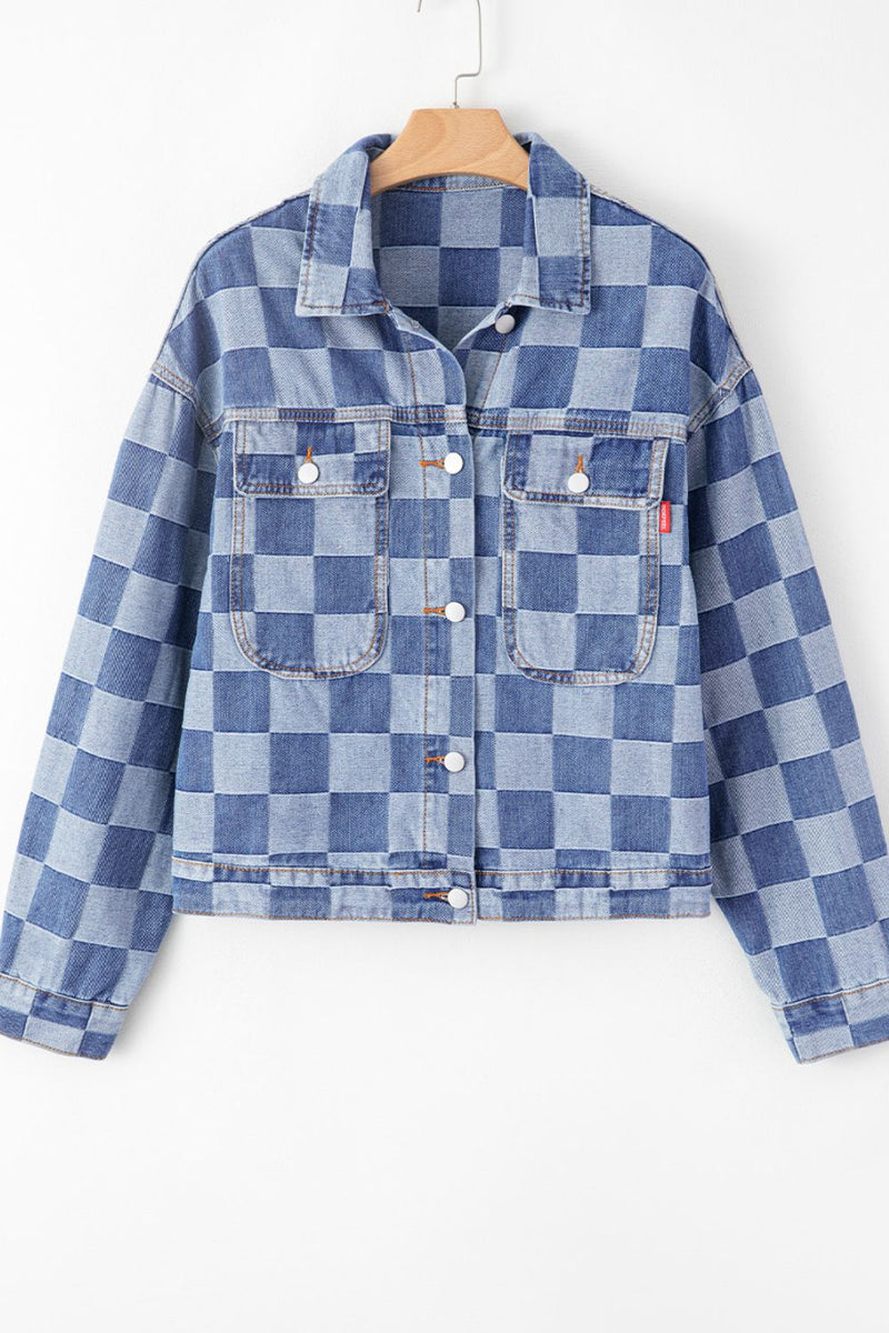 Hazel Blues® |  Checkered Button Up Denim Jacket